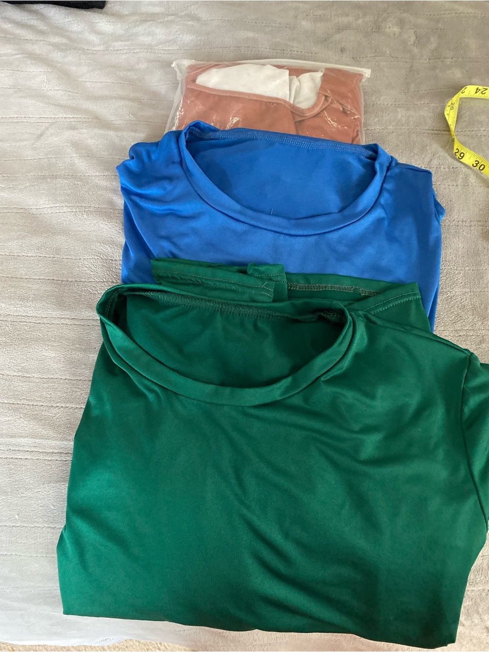 Green and Royal  Blue and tan  Crew Neck Tops